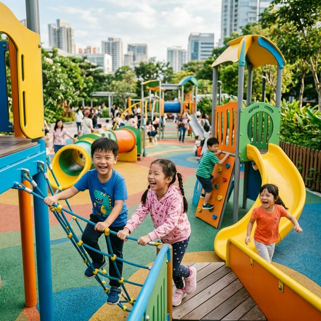 Asian children playing on playground
